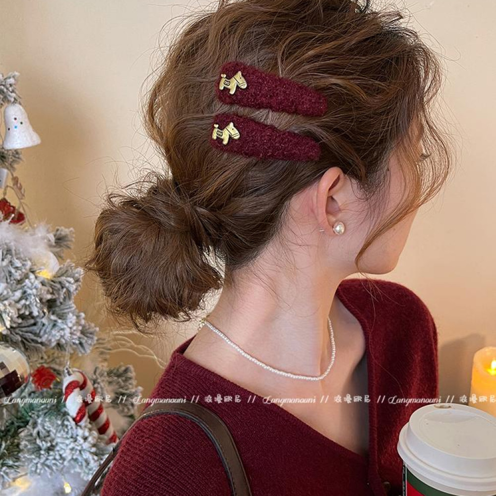 马年毛绒发夹女2025新款秋冬侧边夹发卡高端碎发前额刘海夹子头饰