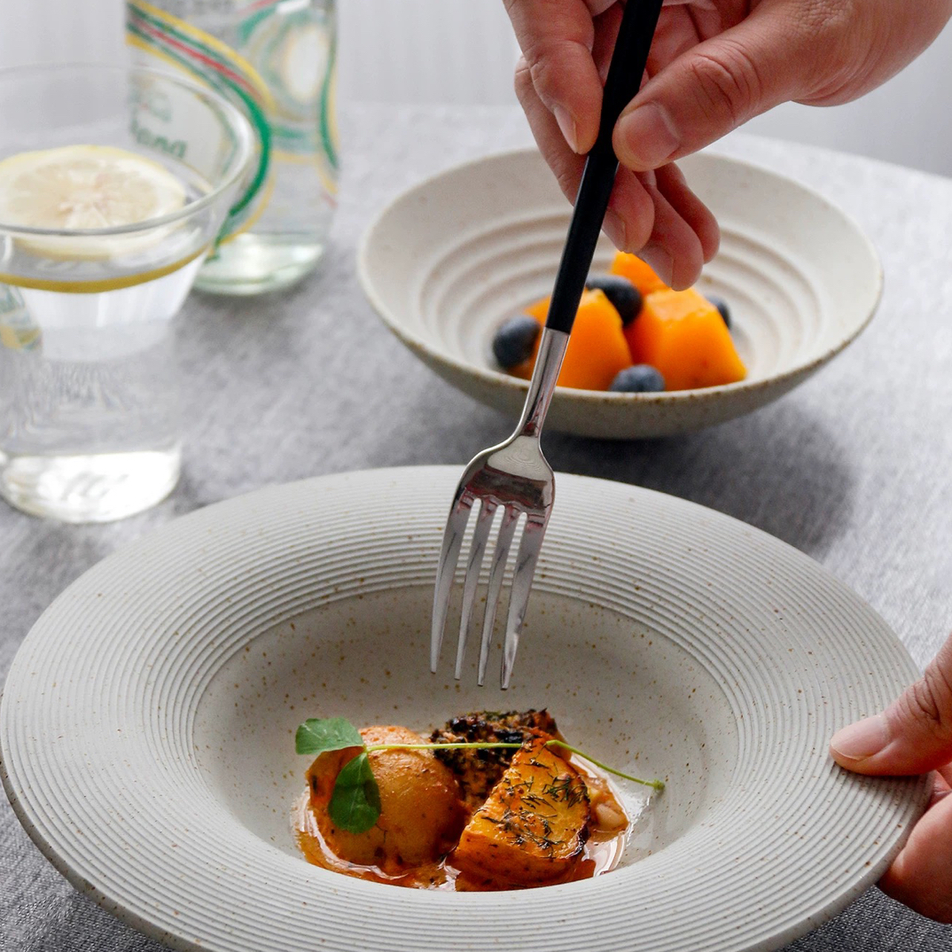 复古草帽盘餐具家用盘子汤盘意面沙拉盘深菜盘高档餐厅盘粗陶盘