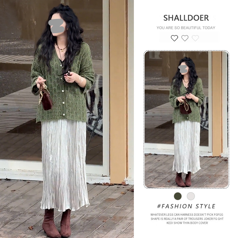 法式温柔风减龄套装女2026春秋新款镂空长袖针织衫半身裙两件套