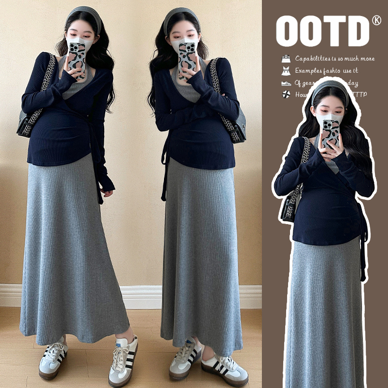 孕妇秋装连衣裙2025新款套装辣妈裙子孕妈高级感穿搭秋冬两件套潮