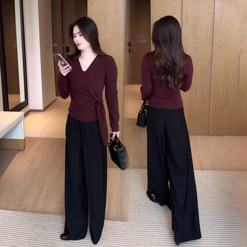 女装针织衫春秋2025新款今年流行时尚洋气质秋装百搭阔腿裤两件套