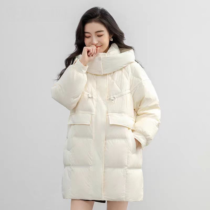 D922新款2025羽绒服中长款冬季连帽宽松时尚百搭90鸭绒加厚女外套