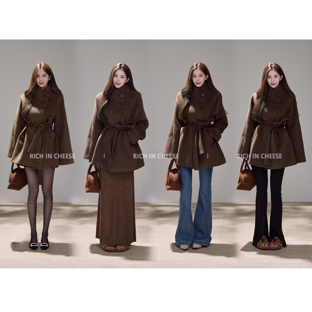 舒胡蕾 冬日旧约 高定设计感立领系带收腰百搭毛呢短外套（含腰带）