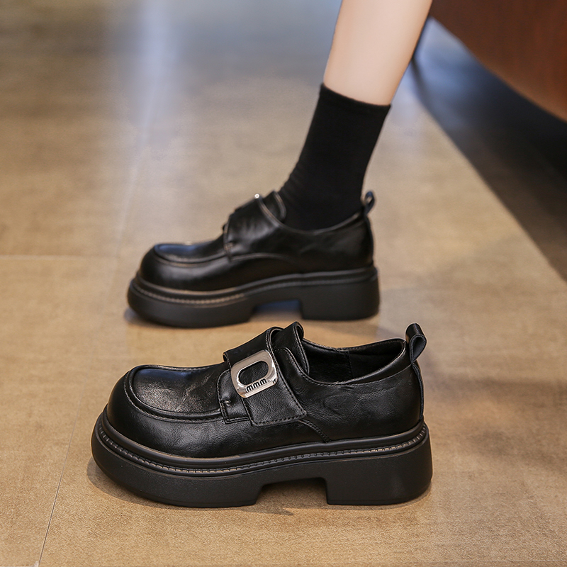 真皮女鞋乐福鞋女春季2025新款厚底时尚百搭魔术贴单鞋乐福鞋女