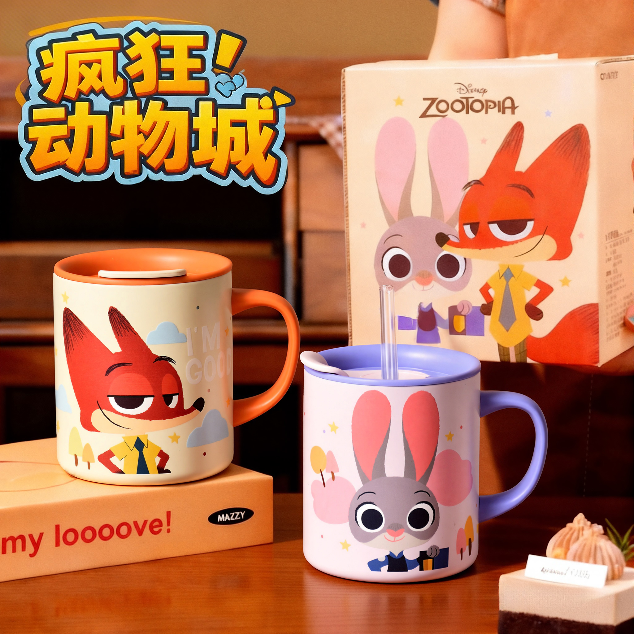 格非尔疯狂动物城水杯家用儿童牛奶杯保温朱迪带刻度吸管防摔男女