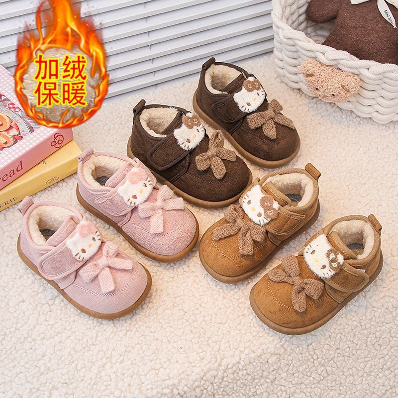 2025新款可爱卡通毛毛鞋婴幼儿学步鞋蝴蝶结女童宝宝保暖棉鞋防滑