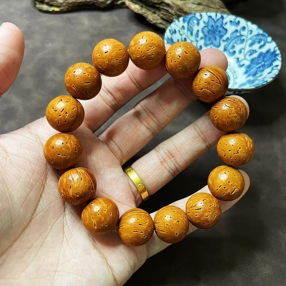 手工打磨山桃核正圆光珠手串把件野生脑纹桃胡圆珠佛珠念珠男女款