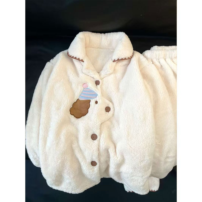 超蓬松卷毛小狗睡衣女款冬季加绒加厚长袖可爱简约外穿保暖家居服