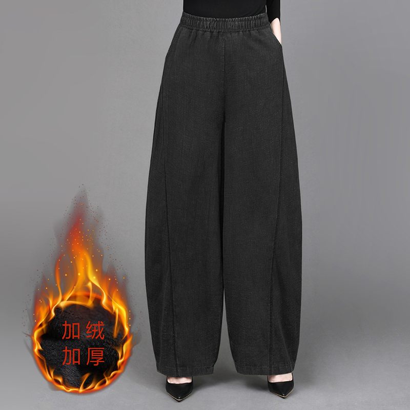 竺麻中式复古炒色灯笼裤女2025秋季新款宽松休闲棉麻禅修阔腿长裤