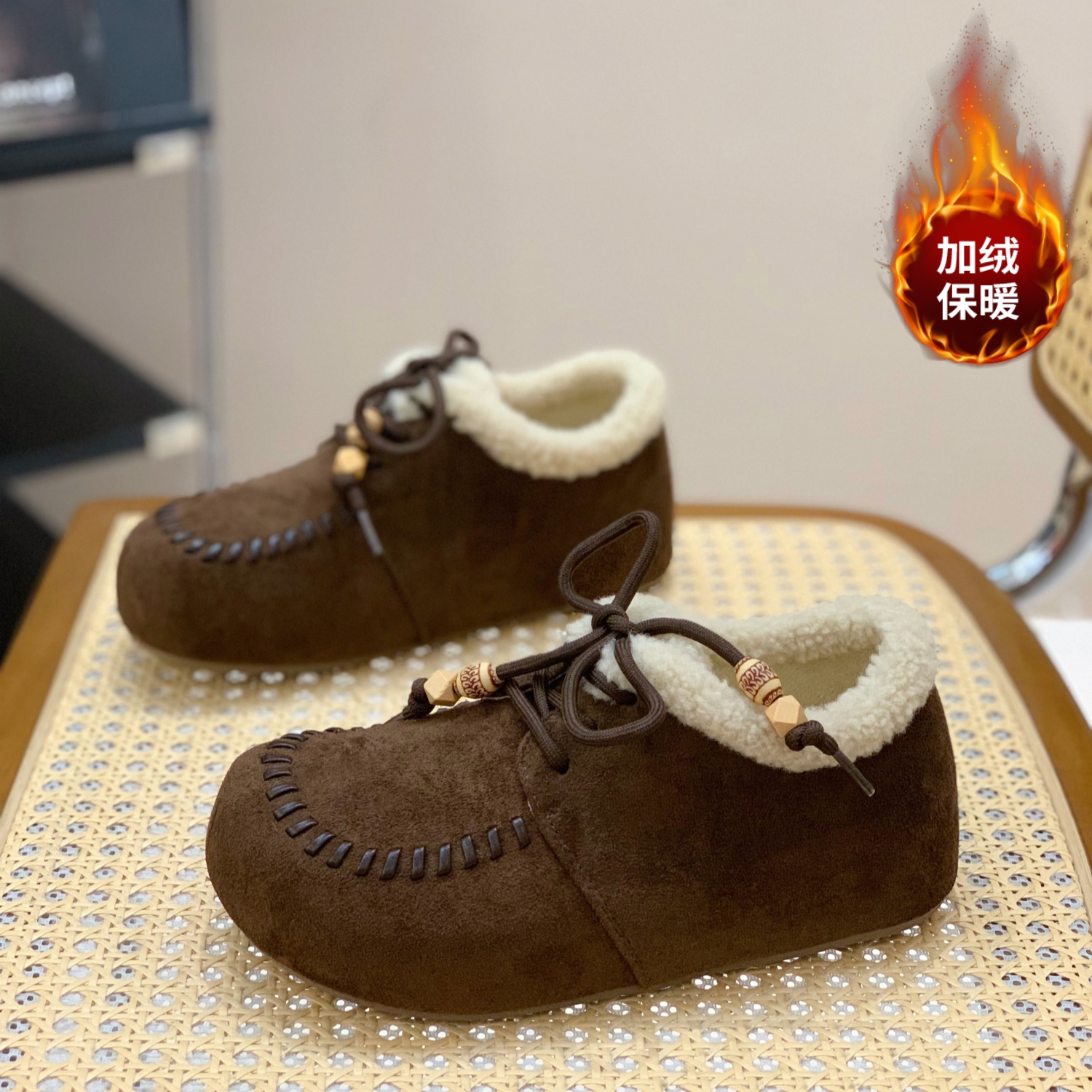 内增高勃肯鞋女新款冬季加绒保暖加厚棉鞋爆款时尚厚底森系毛毛鞋