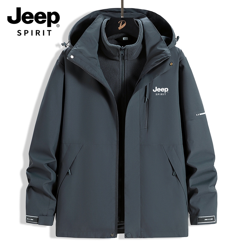 JEEP吉普冲锋衣三合一夹克2025爆款秋冬男士宽松加绒加厚夹克外套