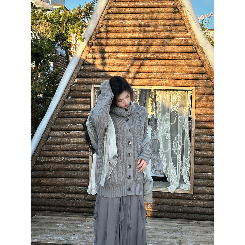 六指导 闲暇时光 慵懒风高领毛衣开衫女宽松显瘦加厚保暖针织外套