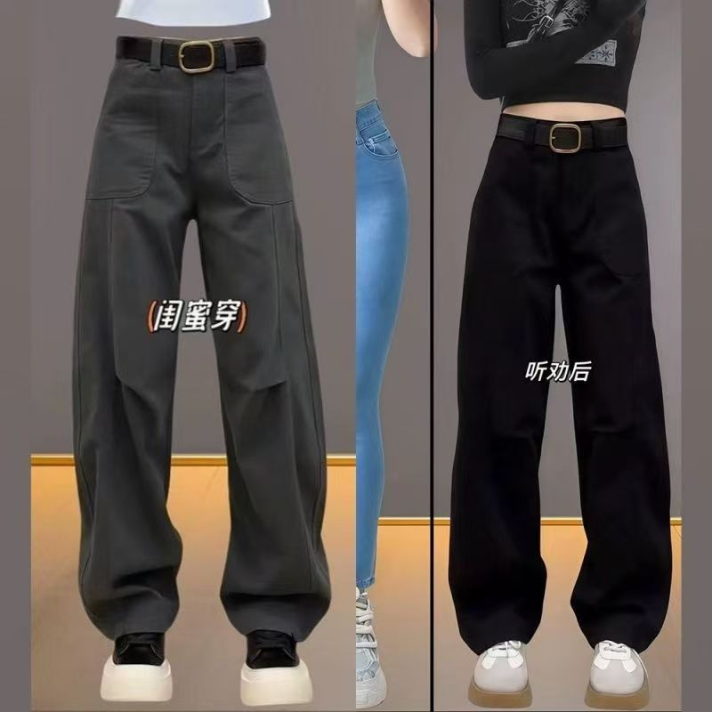 黑色时尚ins长裤高腰弯刀休闲裤女秋冬新款工装裤宽松美式镰刀裤