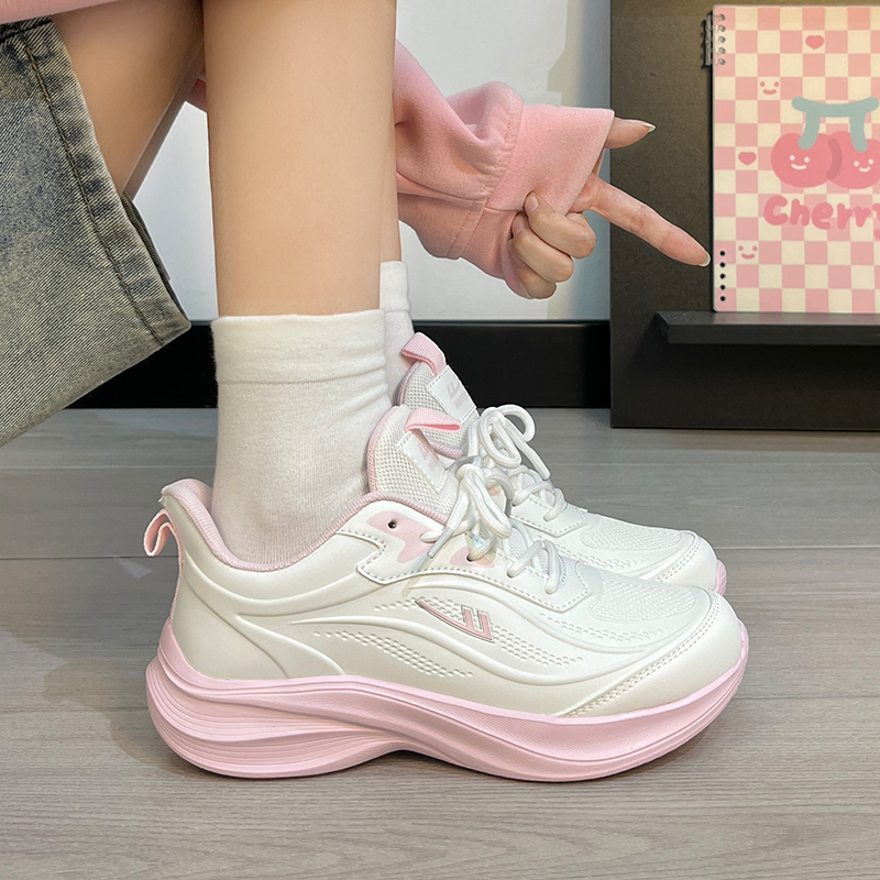 回力蔷薇粉皮面运动鞋女2025秋季新款百搭时尚厚底轻便减震跑步鞋