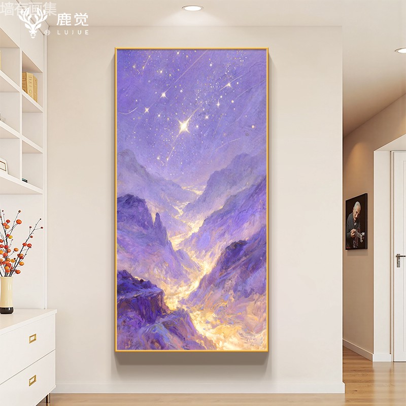 紫气东来入户门玄关挂画 划流水生财楼梯间装饰画 划高级感酒店走