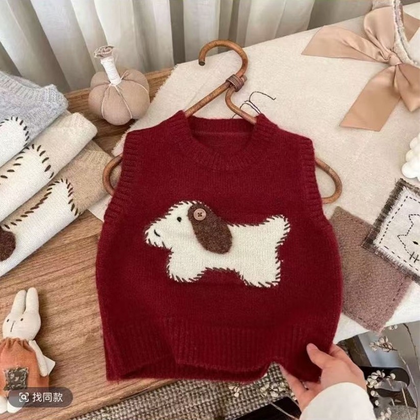 【乖狗狗】2025秋冬新款男女童装套头男孩马甲宝宝针织衫圆领背心