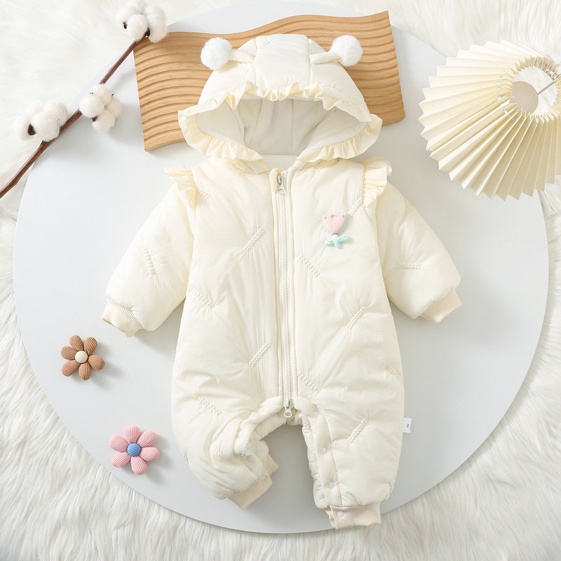 婴儿衣服冬装新生儿连体衣女宝宝爬服加绒夹棉冬季外出服棉哈衣