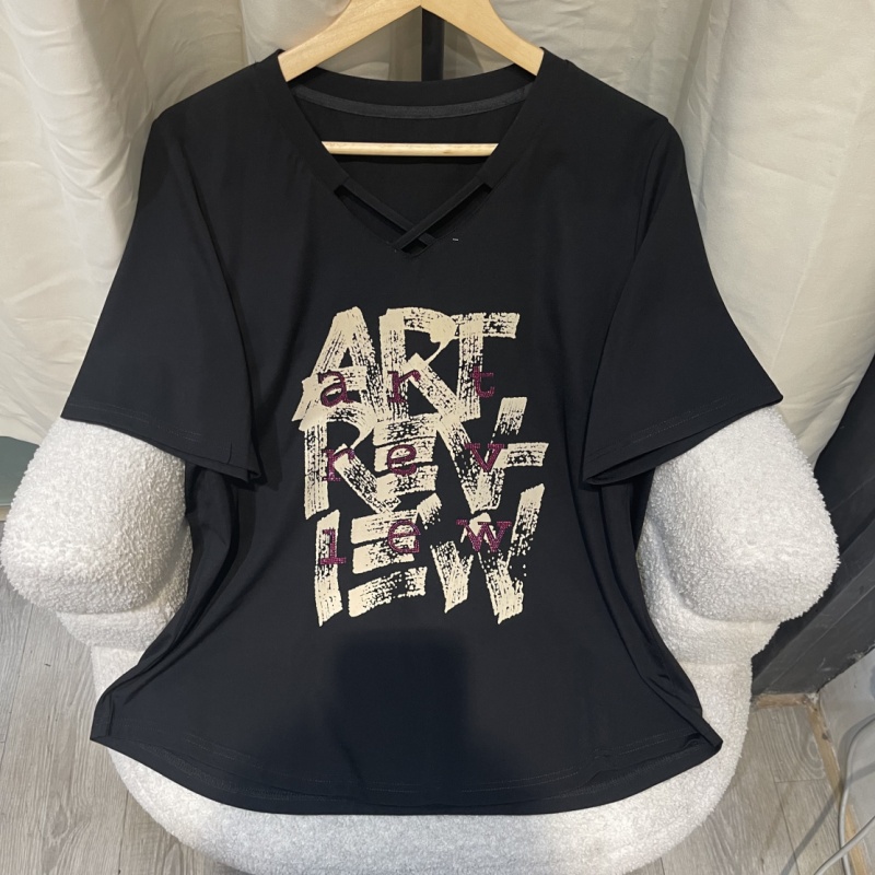 PWD32761【现货仅上衣】2025夏季短袖T恤大码宽松休闲半袖【衣长69】