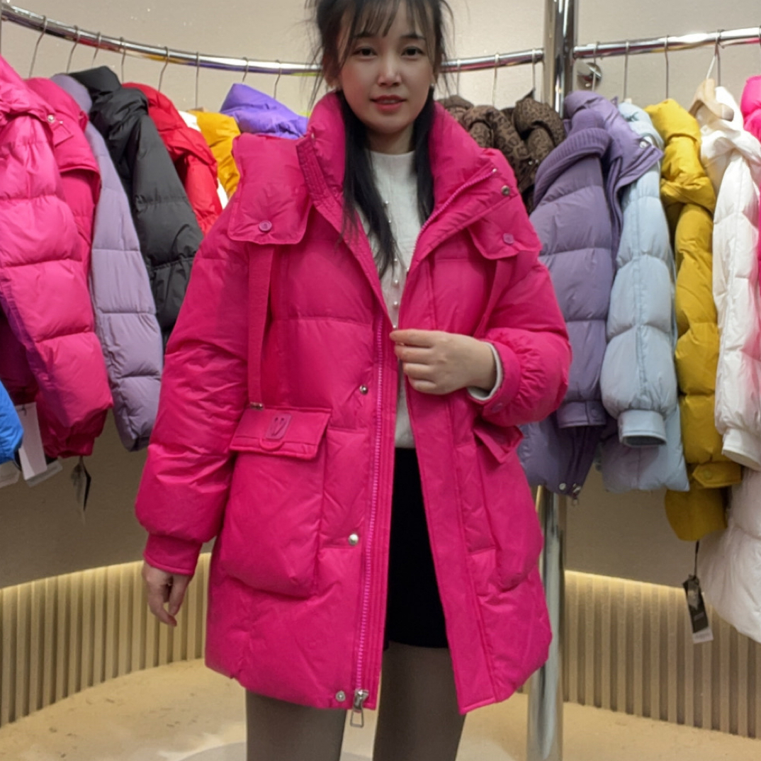 2025冬季新款中长款连帽加厚保暖90白鸭绒时尚休闲百搭女士