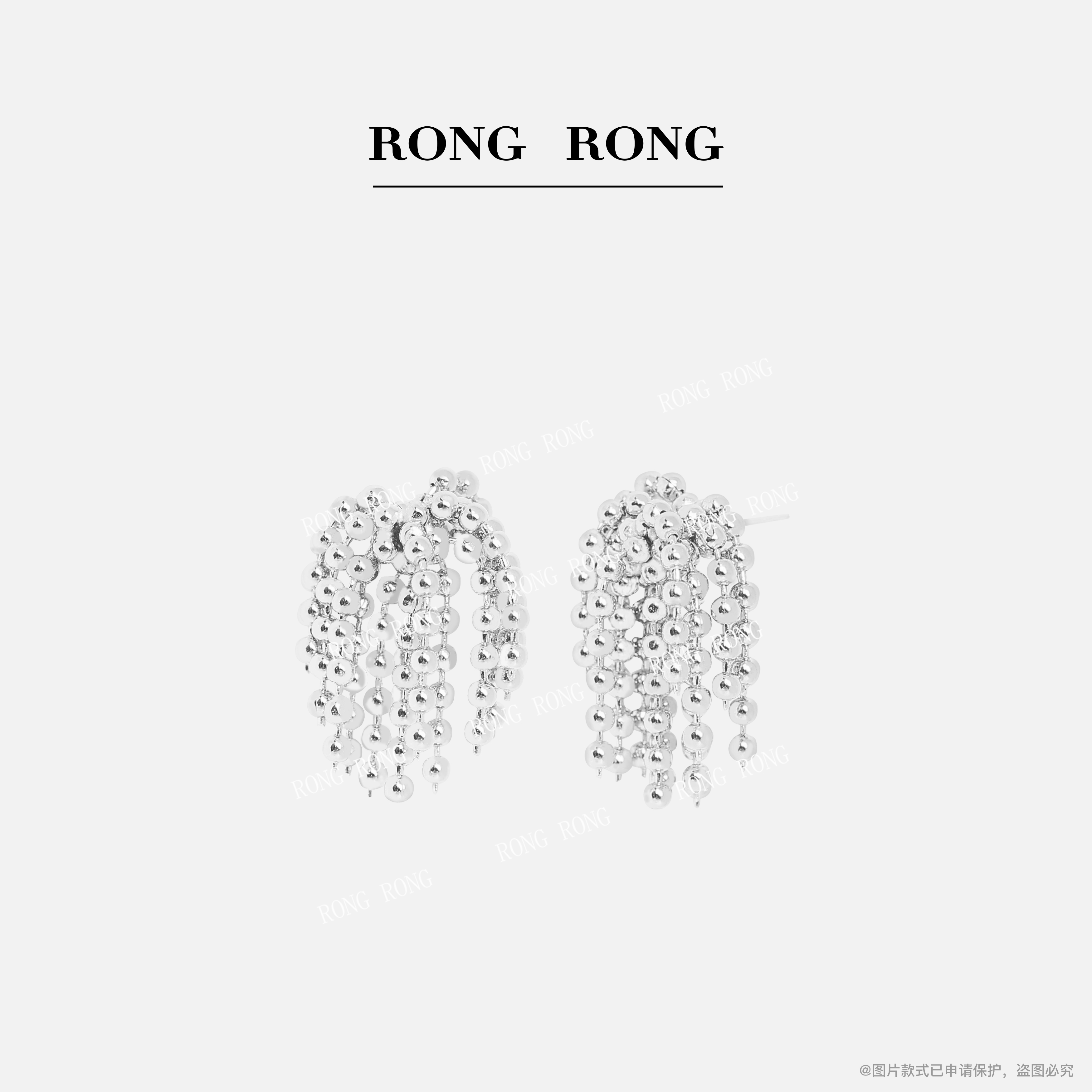 铜合金耳饰 RONGRONG 冷淡风个性珠链烟花流苏耳环028633