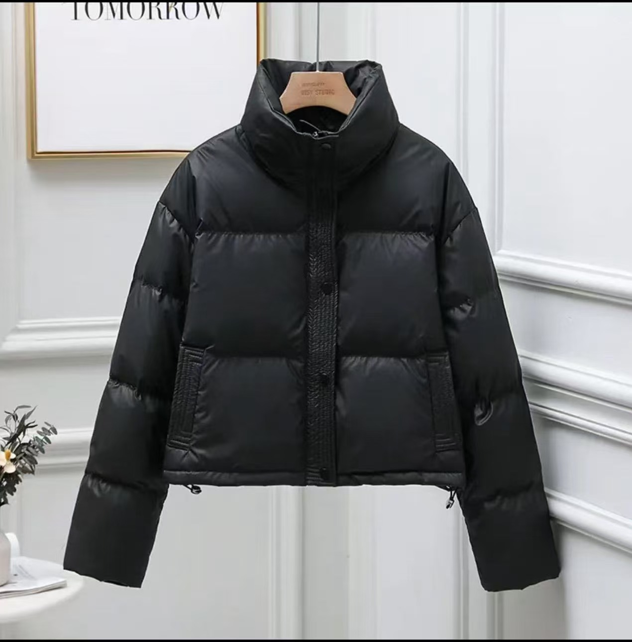 2025冬季新款百搭免洗pu棉服短款气质加厚休闲宽松纯色秋冬立领