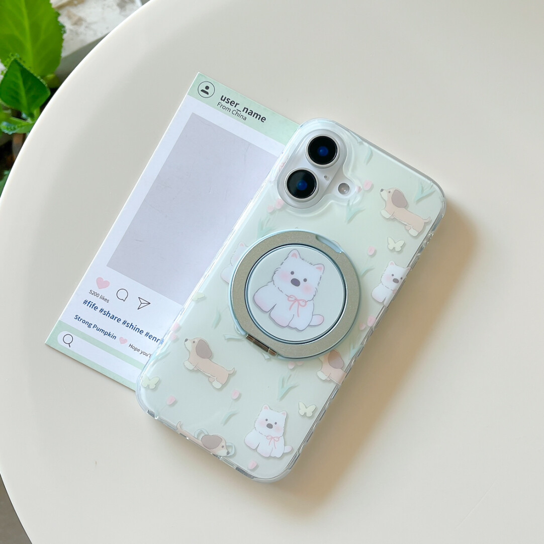 旋转支点花园小狗适用苹果17pro手机壳ipone15华为vivo小米oppo女