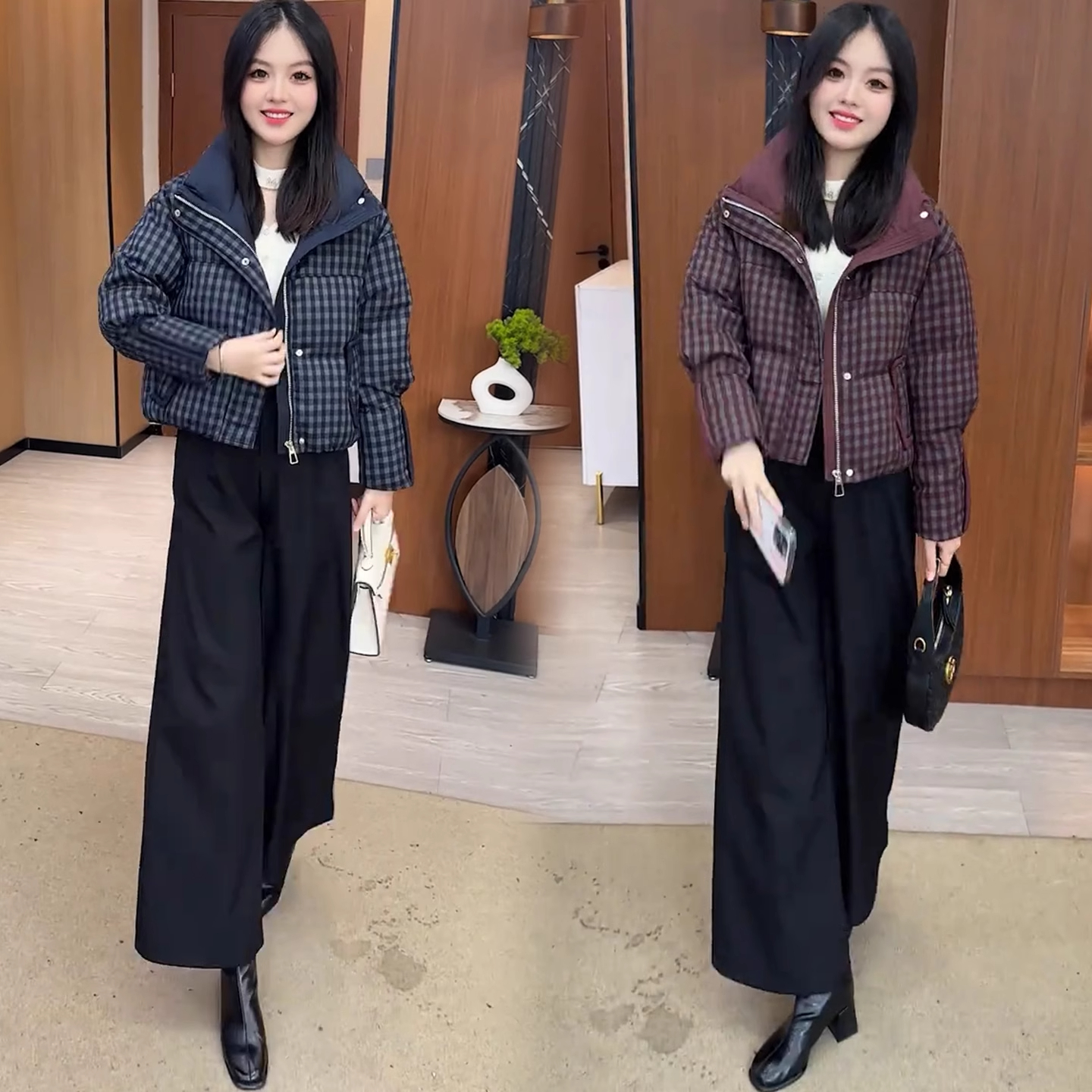 时尚休闲格子短款棉服女2025冬季新款洋气质显瘦减龄保暖时髦外套