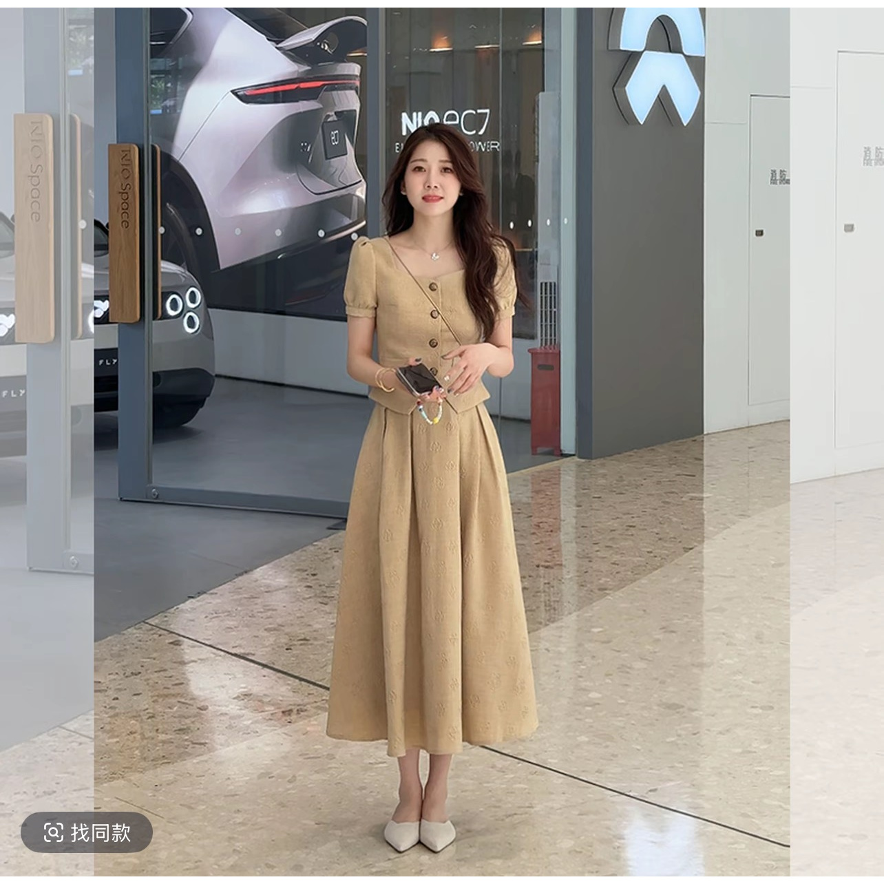 壹壹夏季高级感气质收腰卡其千金套装上衣高腰半裙