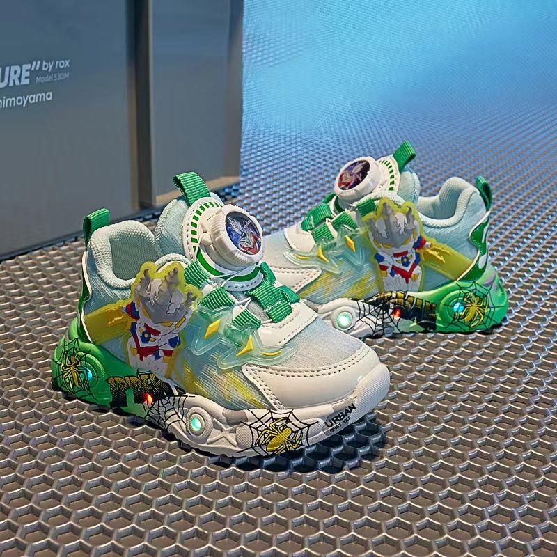 范哲萨儿童鞋子新款网面奥特曼亮灯钮扣运动鞋中小大童男女同款防