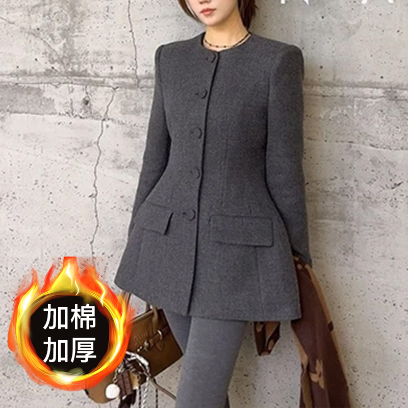 2025秋冬新款法式气质西装外套女小个子高级感蚂蚁腰显瘦加厚大衣