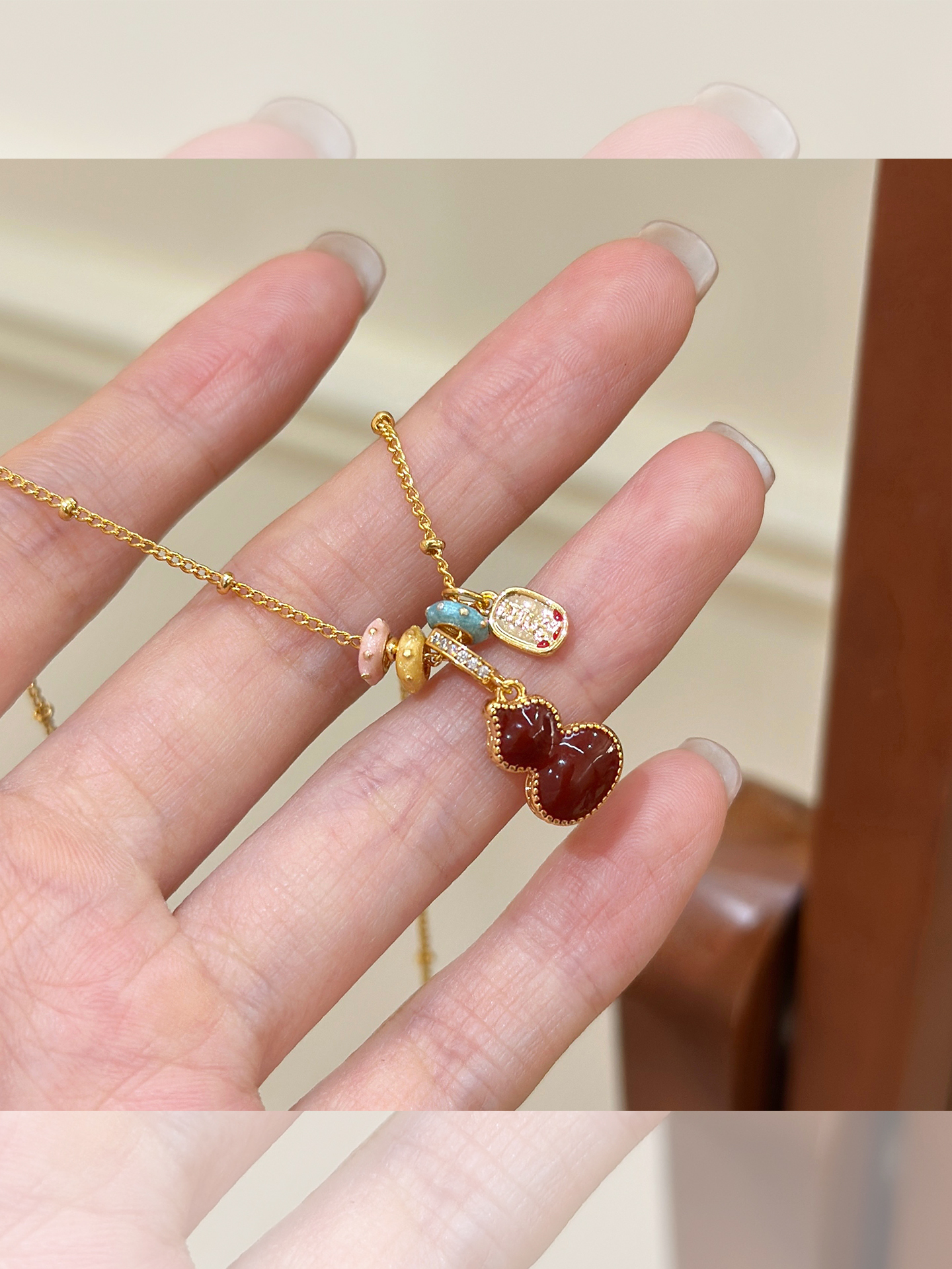 红色福禄葫芦吊坠毛衣链长款女秋冬轻奢小众高级感气质新年项链