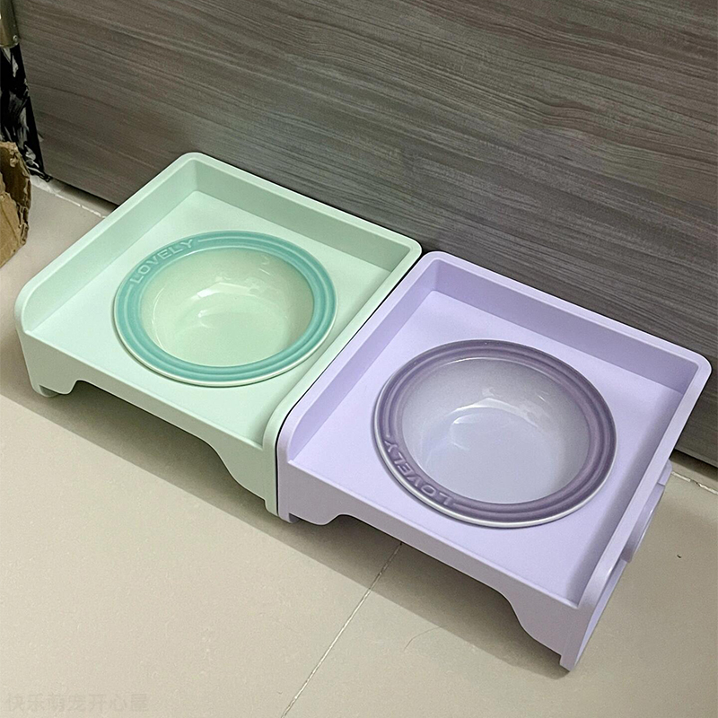 方方碗猫碗陶瓷不易打翻增高架保护颈椎大口径喝水猫食盆狗碗狗盆