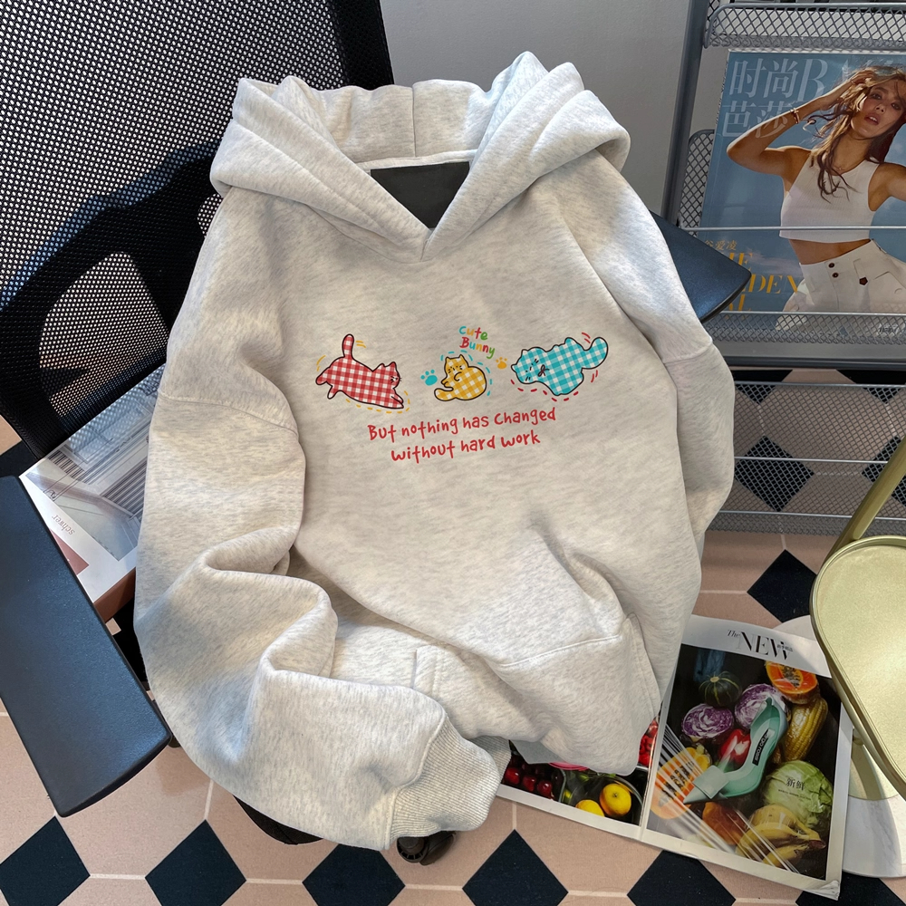 凯颂80-300斤大码韩版慵懒风卡通连帽卫衣男女秋冬宽松显瘦上衣