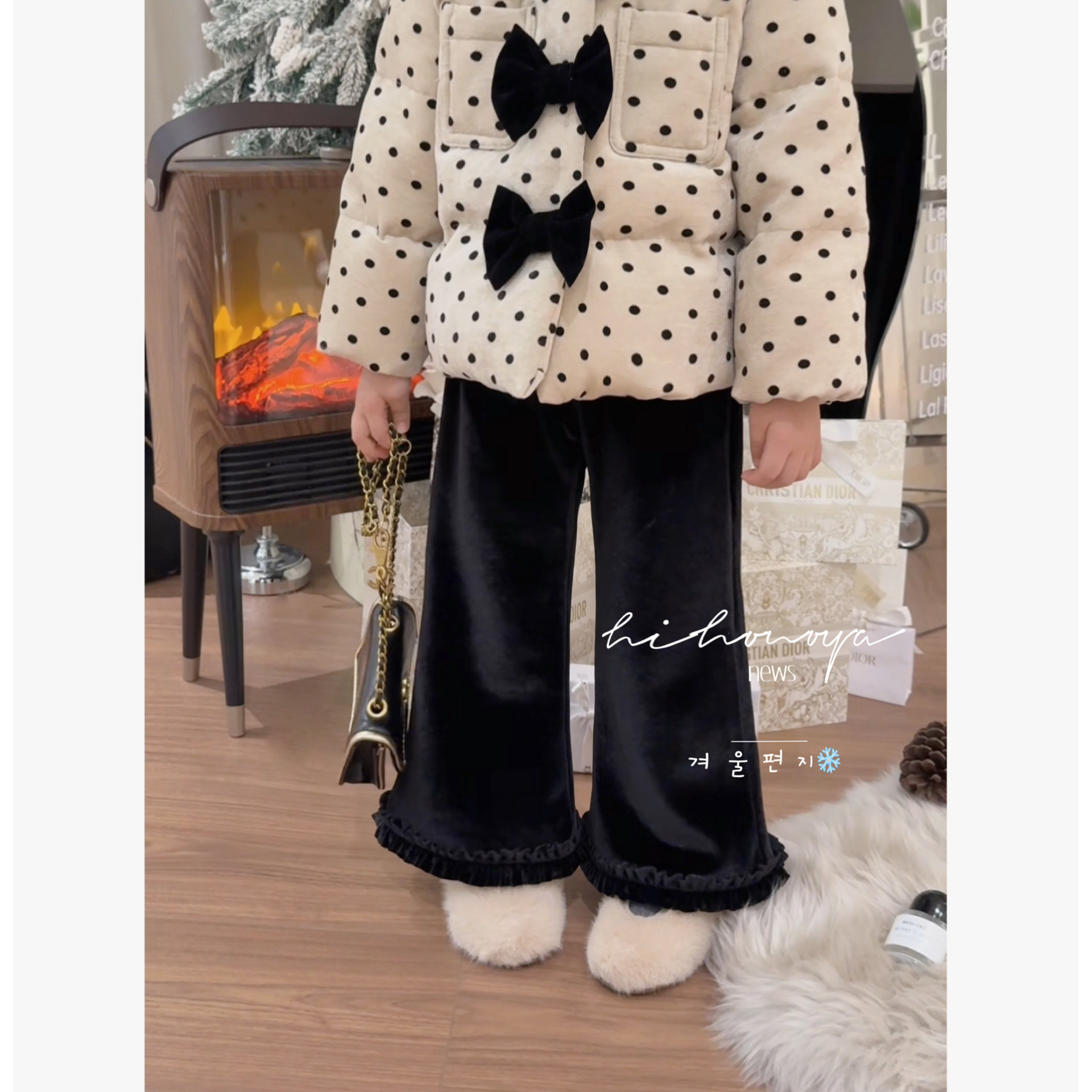 【丝绒喇叭】二Hihoniy2025冬季亲子丝绒高级黑木耳边加绒微喇裤