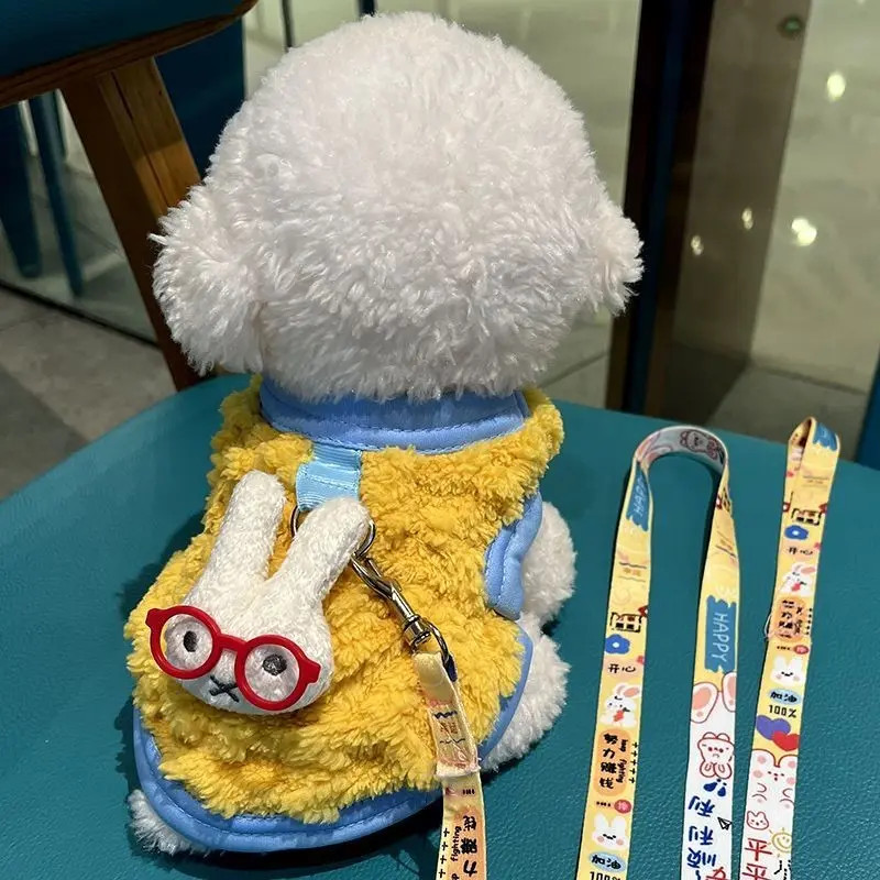 狗狗衣服泰迪比熊冬季宠物猫咪幼犬衣服毛绒可牵引防掉毛加绒背心