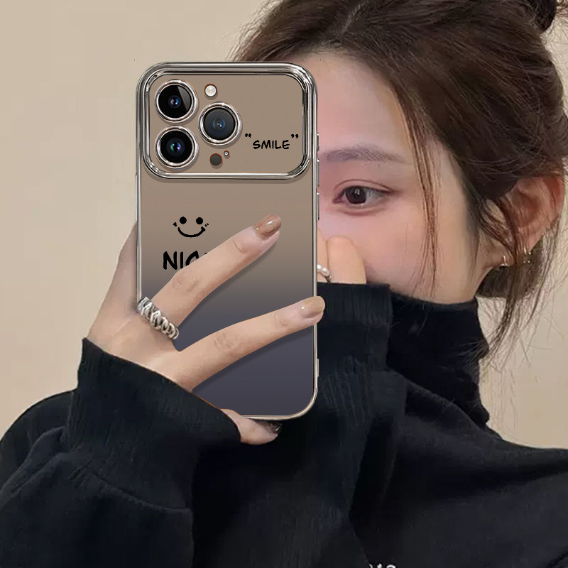 英文笑脸适用iPhone16promax手机壳苹果17新款创意15电镀大视窗14