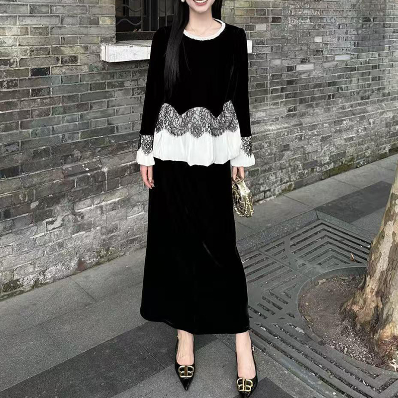 知性风女装丝绒上衣半裙套装2025春秋新款高级感老钱风百搭两件套
