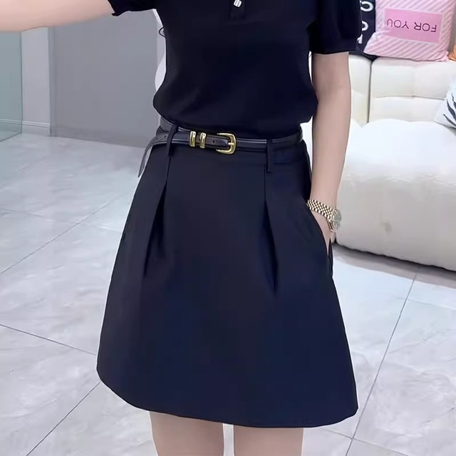 黑色西装半身裙女春秋款胖mm高腰显瘦口袋工装裙藏青抗皱a字短裙