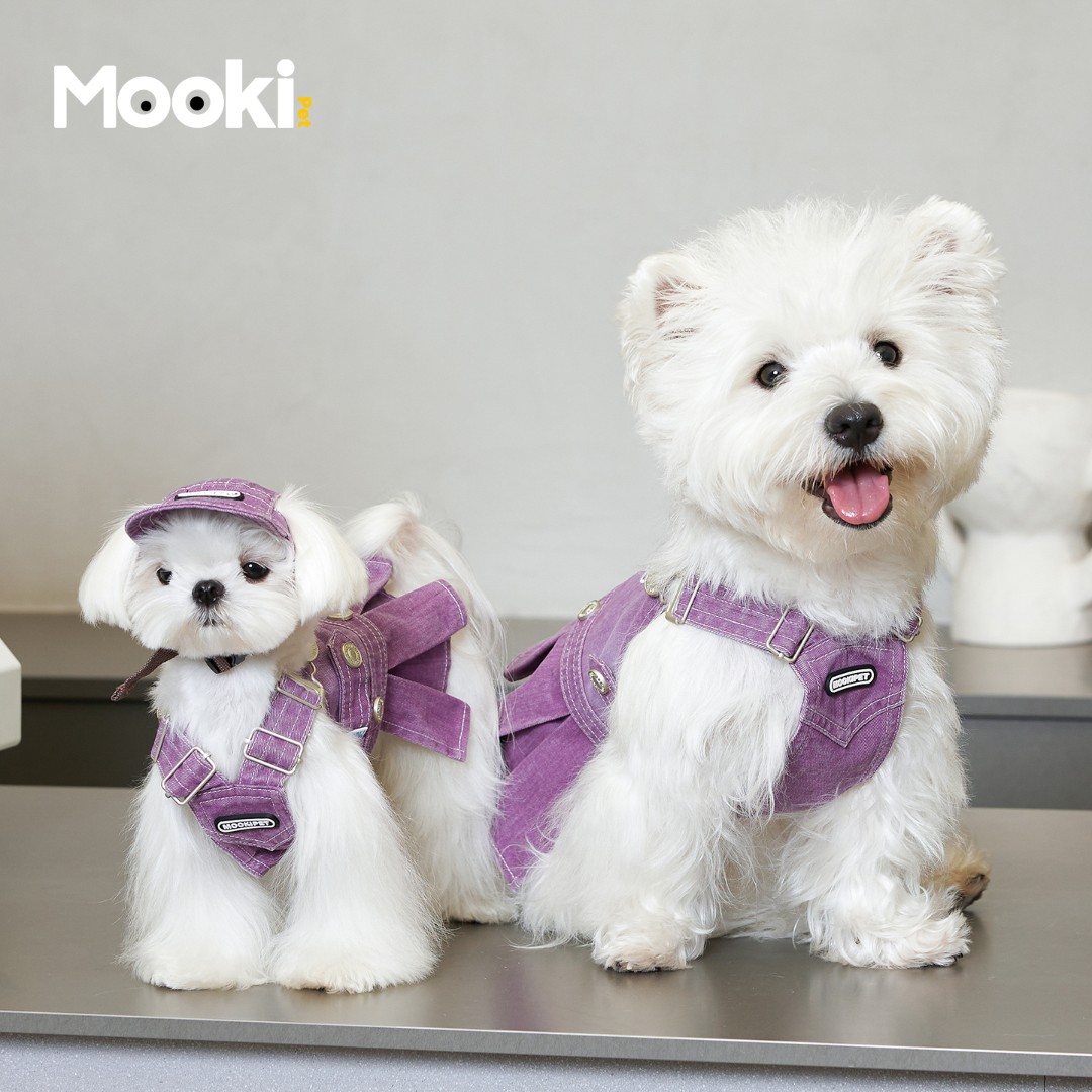 mookipet狗狗衣服比熊马尔济斯小型犬两穿可拆牛仔背带裙带牵引扣