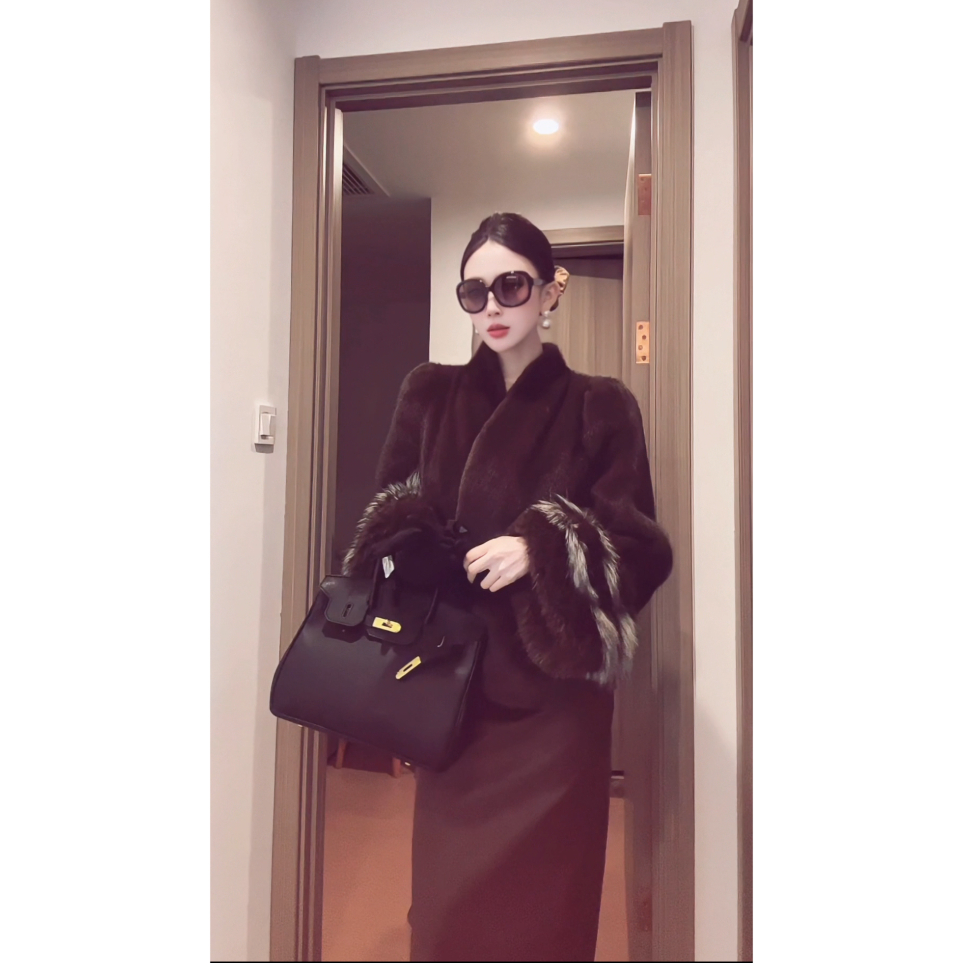 猪猪定制摩卡魅影LM复古防水貂时尚短款洋气袖口狐狸毛环保毛外套