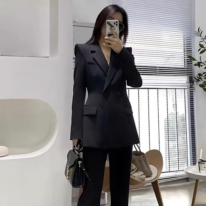 黑色气质套装女高级感职业显瘦小西装阔腿裤两件套正装2025新款