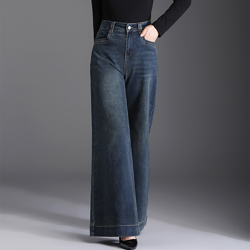 高腰阔腿牛仔女2025年春季新款女裤显瘦宽松筒裤简约复古直筒长裤