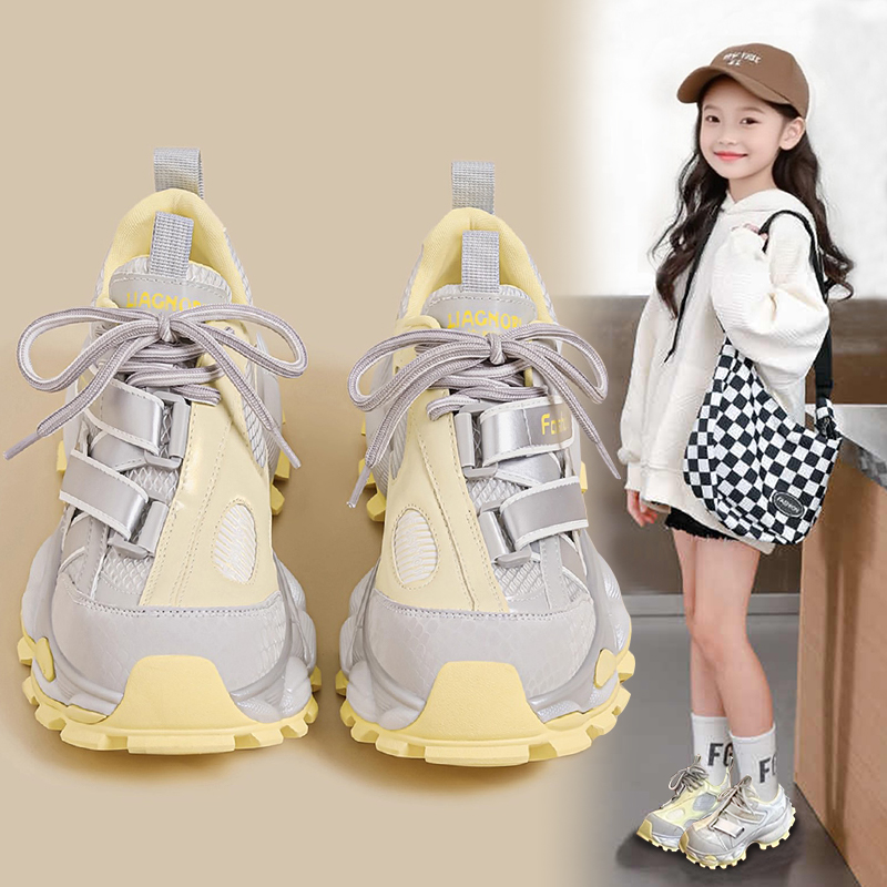 女童运动鞋2025新款中大童秋冬跑步鞋女孩秋季加绒老爹鞋儿童鞋子