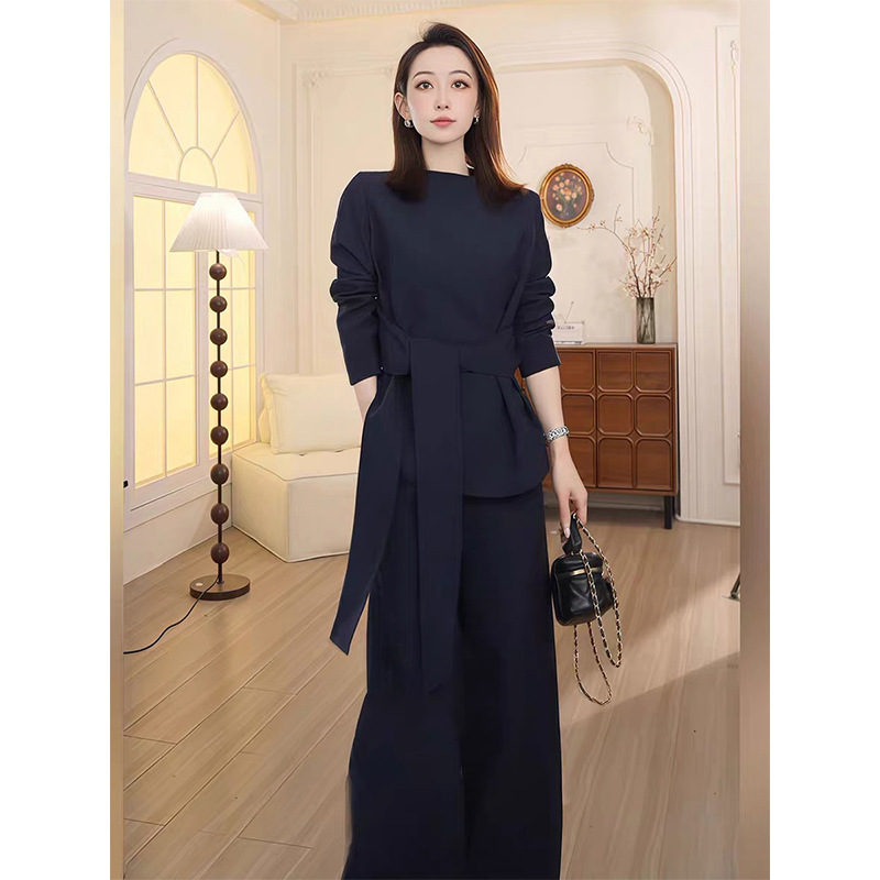 大码女装秋季新款洋气时尚气质收腰套装胖mm上衣长裤两件套25153