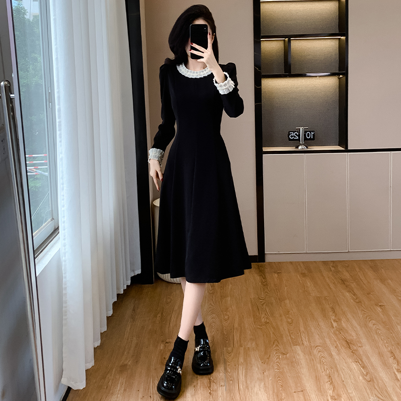 法式优雅气质显瘦配搭衣长袖连衣裙2025秋冬高级感长款a字裙百搭