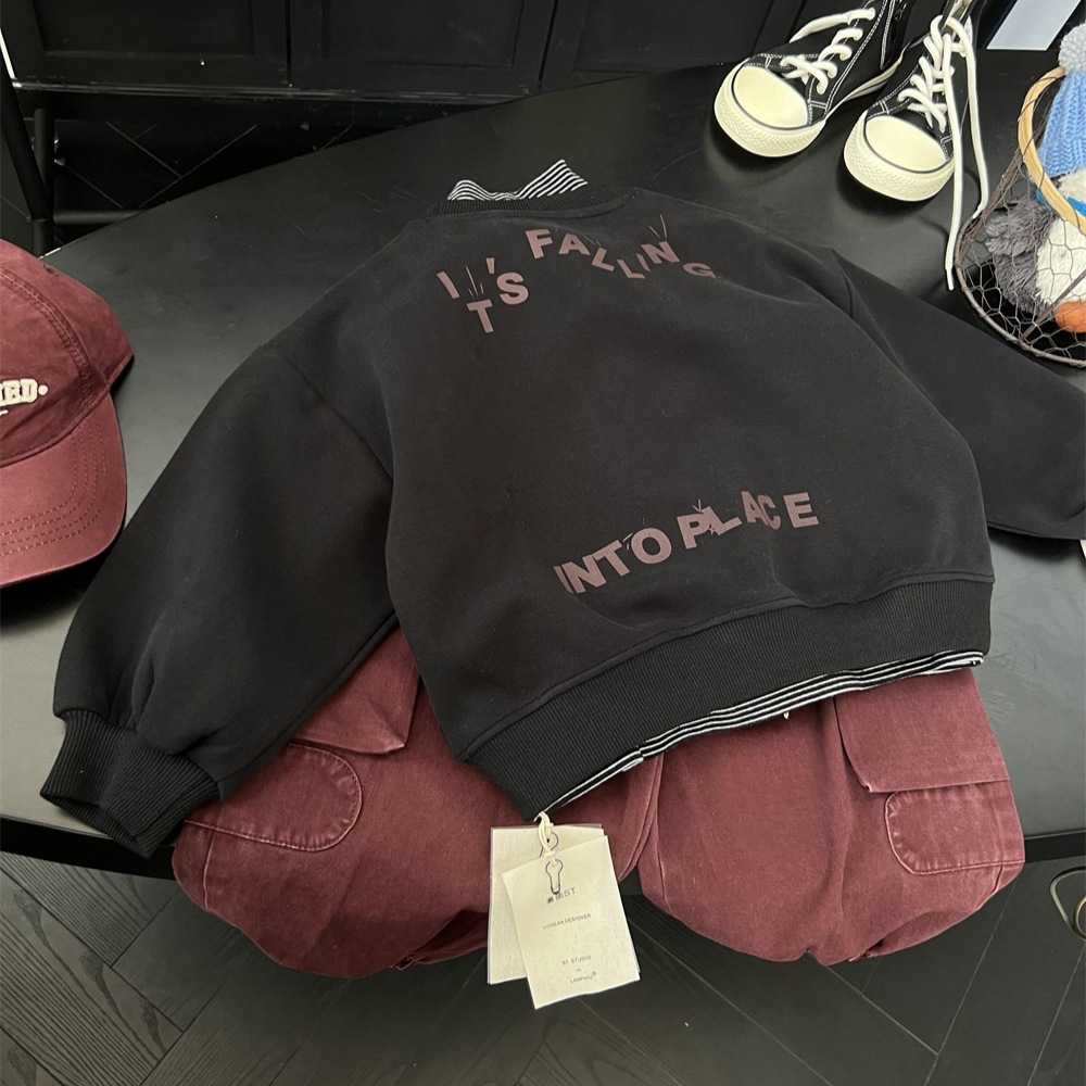 2025秋季儿童卡通印花后背新款卫衣男童女童美式圆领加绒套头上衣