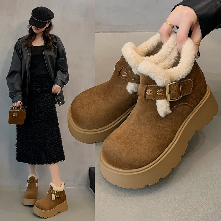 百搭时尚雪地靴短靴加厚保暖PU女款厚底毛毛雪地靴