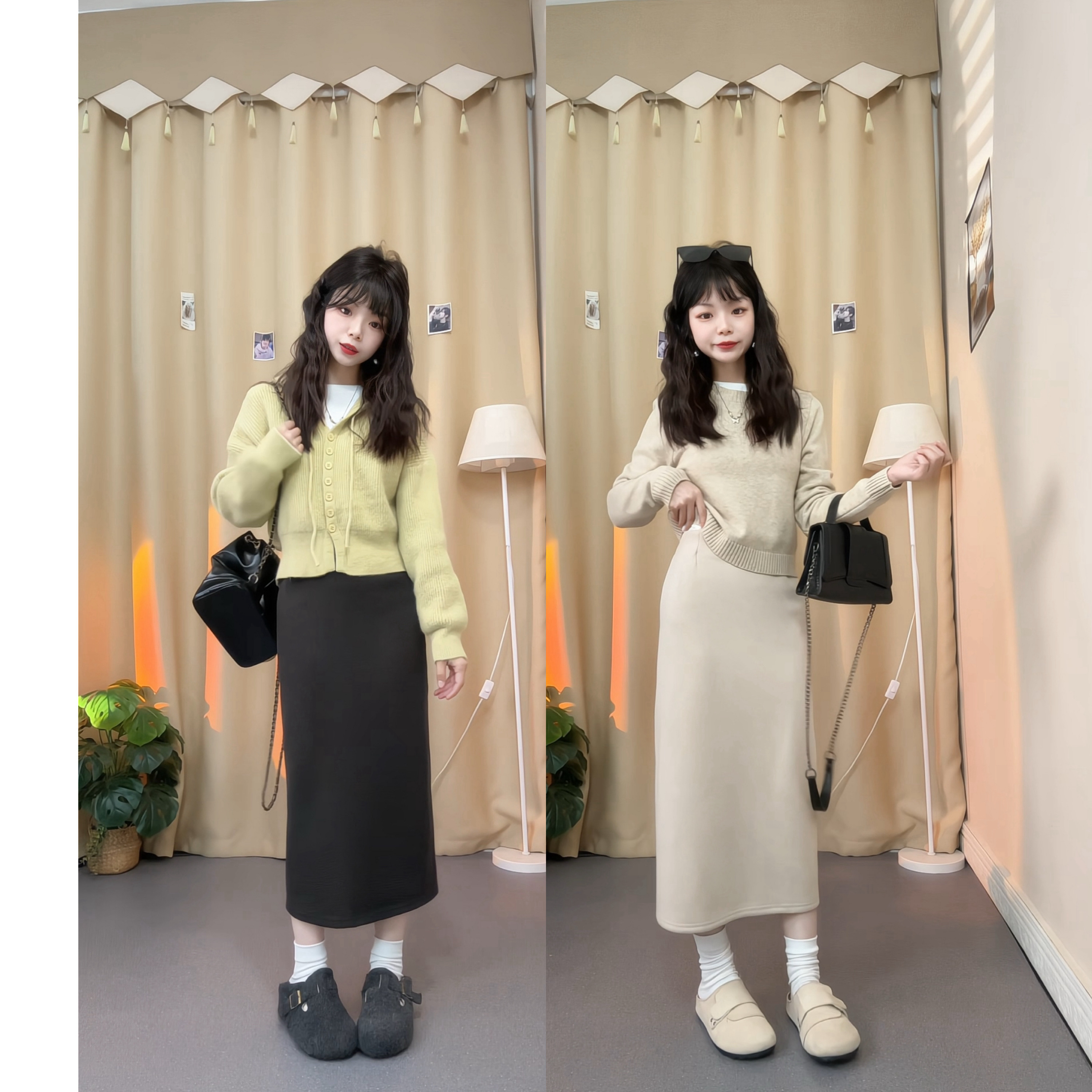 150小个子秋冬加绒加厚高腰显瘦毛呢半身裙中长款直筒裙子90