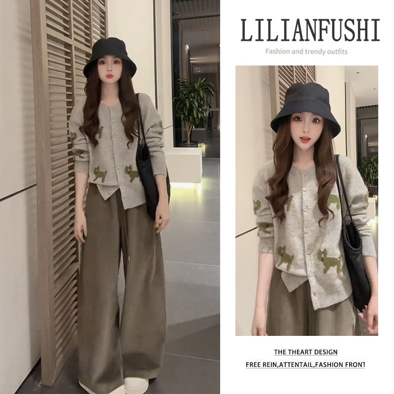 【好评如潮】韩系氛围感穿搭早秋2025新款自留毛衣百搭休闲裤两件套