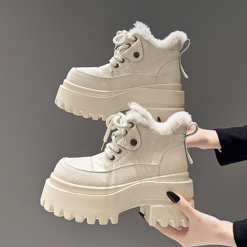 2025冬季新款9cm内增高靴子厚底加绒短筒靴女百搭保暖马丁靴棉靴